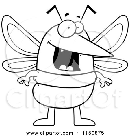Cartoon Clipart Of A Black And White Happy Mosquito Standing - Vector Outlined Coloring Page by Cory Thoman