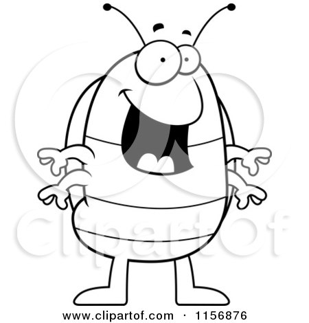 Cartoon Clipart Of A Black And White Happy Pillbug Standing - Vector Outlined Coloring Page by Cory Thoman