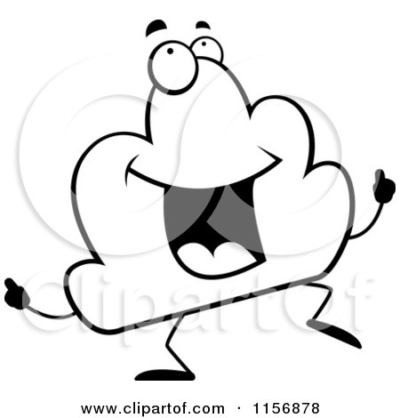 Cartoon Clipart Of A Black And White Happy Cloud Character Dancing - Vector Outlined Coloring Page by Cory Thoman