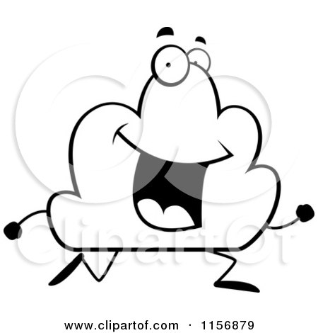 Cartoon Clipart Of A Black And White Running Cloud - Vector Outlined Coloring Page by Cory Thoman
