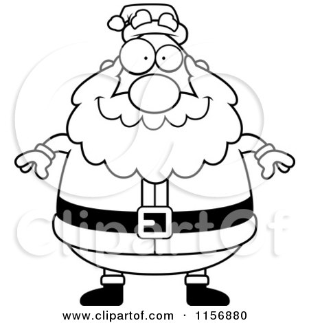 Cartoon Clipart Of A Black And White Plump Santa Standing Front - Vector Outlined Coloring Page by Cory Thoman