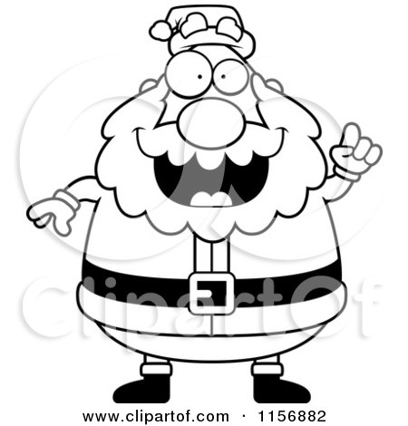 Cartoon Clipart Of A Black And White Chubby Santa Holding up a Finger - Vector Outlined Coloring Page by Cory Thoman