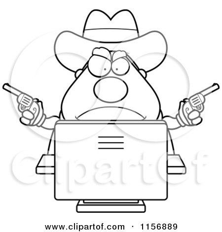 Cartoon Clipart Of A Black And White Chubby Sheriff Using a Desktop Computer - Vector Outlined Coloring Page by Cory Thoman