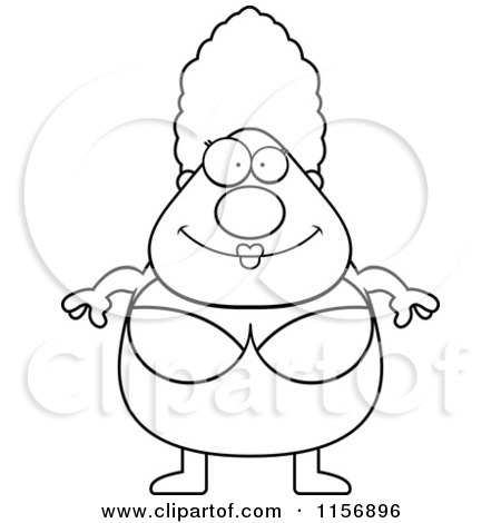 Cartoon Clipart Of A Black And White Pudgy Granny Swimmer - Vector Outlined Coloring Page by Cory Thoman