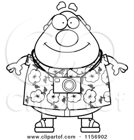 Cartoon Clipart Of A Black And White Tourist Man - Vector Outlined Coloring Page by Cory Thoman