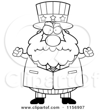 Cartoon Clipart Of A Black And White Plump Old Uncle Sam - Vector Outlined Coloring Page by Cory Thoman