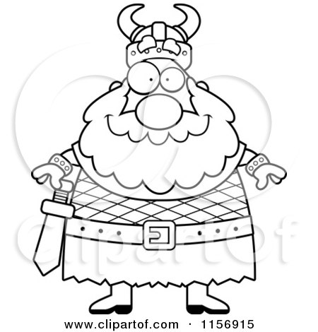 Cartoon Clipart Of A Black And White Viking - Vector Outlined Coloring Page by Cory Thoman