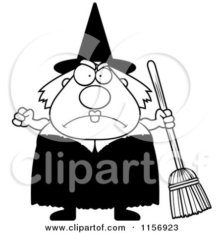 Cartoon Clipart Of A Black And White Mad Plump Witch - Vector Outlined Coloring Page by Cory Thoman
