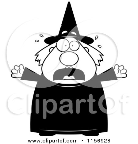 Cartoon Clipart Of A Black And White Plump Witch Freaking out - Vector Outlined Coloring Page by Cory Thoman