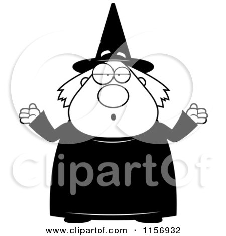 Cartoon Clipart Of A Black And White Careless Witch Shrugging - Vector Outlined Coloring Page by Cory Thoman
