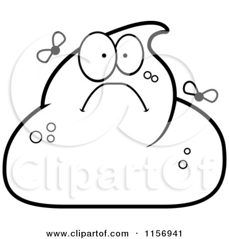 Cartoon Clipart Of A Black And White Stinky Pile of Poop Character - Vector Outlined Coloring Page by Cory Thoman