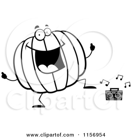 Cartoon Clipart Of A Black And White Happy Pumpkin Character Dancing - Vector Outlined Coloring Page by Cory Thoman
