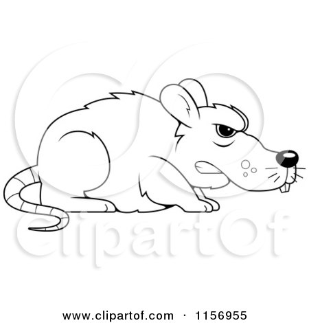 Cartoon Clipart Of A Black And White Mean Rat - Vector Outlined Coloring Page by Cory Thoman