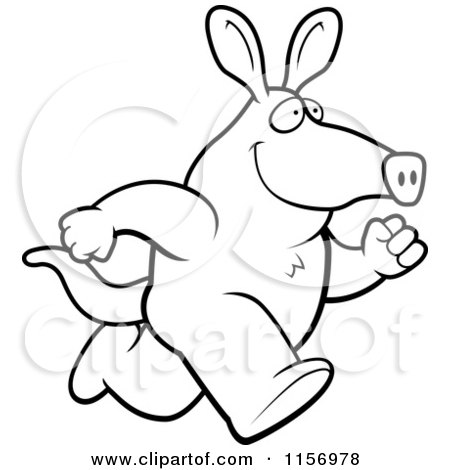 Cartoon Clipart Of A Black And White Aardvark Running - Vector Outlined Coloring Page by Cory Thoman