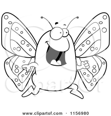 Cartoon Clipart Of A Black And White Butterfly Running - Vector Outlined Coloring Page by Cory Thoman
