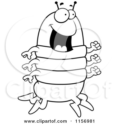 Cartoon Clipart Of A Black And White Happy Running Centipede - Vector Outlined Coloring Page by Cory Thoman