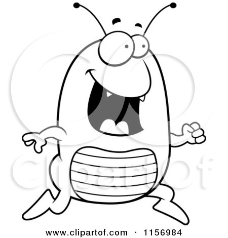 Cartoon Clipart Of A Black And White Happy Running Flea - Vector Outlined Coloring Page by Cory Thoman