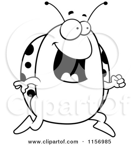 Cartoon Clipart Of A Black And White Ladybug Running - Vector Outlined Coloring Page by Cory Thoman