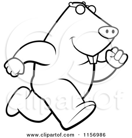 Cartoon Clipart Of A Black And White Mole Running - Vector Outlined Coloring Page by Cory Thoman