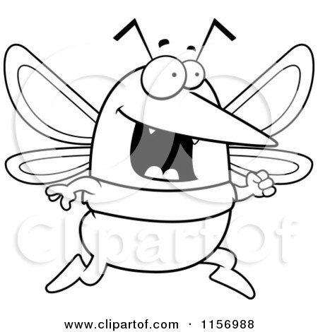 Cartoon Clipart Of A Black And White Running Mosquito - Vector Outlined Coloring Page by Cory Thoman