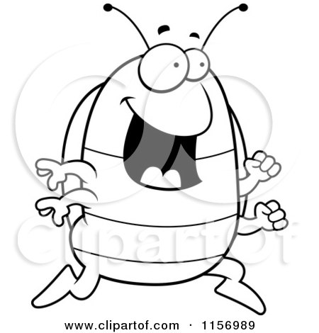 Cartoon Clipart Of A Black And White Happy Running Pillbug - Vector Outlined Coloring Page by Cory Thoman