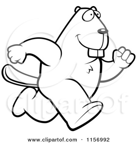 Cartoon Clipart Of A Black And White Beaver Character Running - Vector Outlined Coloring Page by Cory Thoman