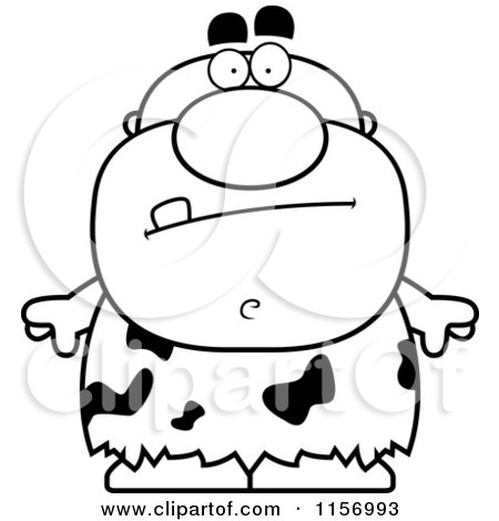 Cartoon Clipart Of A Black And White Pudgy Caveman - Vector Outlined Coloring Page by Cory Thoman