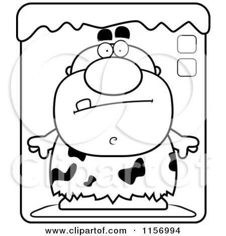 Cartoon Clipart Of A Black And White Caveman Frozen in Ice - Vector Outlined Coloring Page by Cory Thoman
