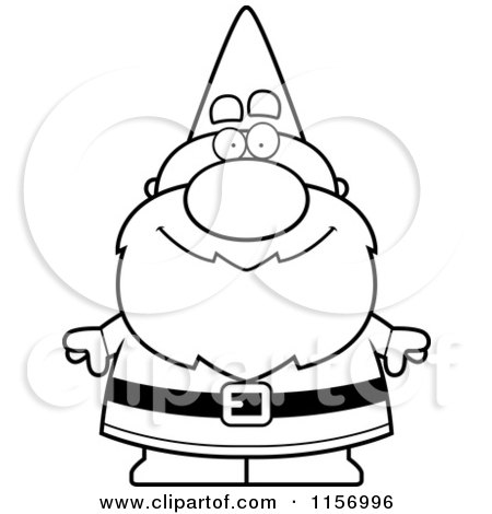 Cartoon Clipart Of A Black And White Gnome - Vector Outlined Coloring Page by Cory Thoman