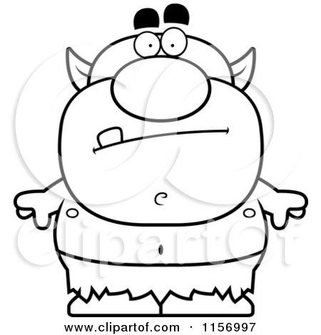 Cartoon Clipart Of A Black And White Goblin - Vector Outlined Coloring Page by Cory Thoman