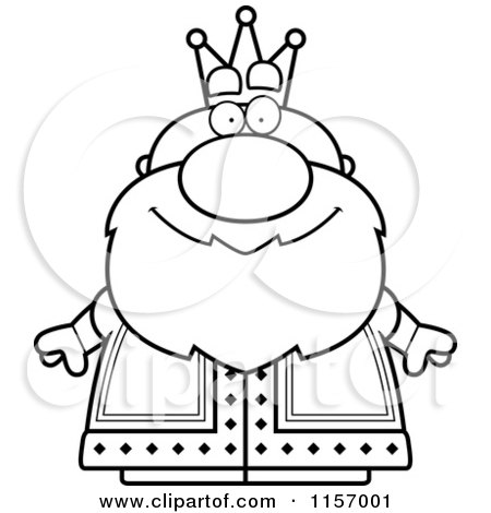 Cartoon Clipart Of A Black And White Chubby King in a Robe - Vector Outlined Coloring Page by Cory Thoman