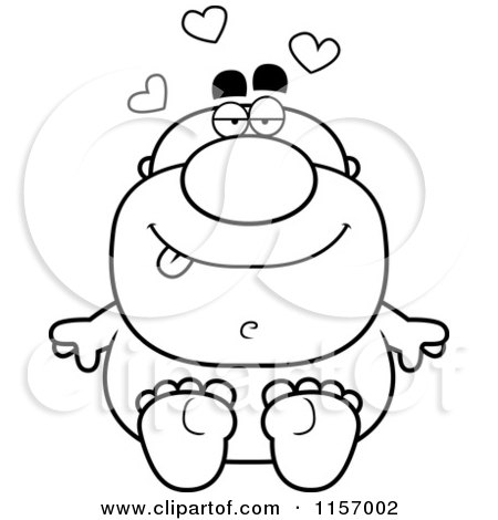 Cartoon Clipart Of A Black And White Naked Man with Hearts - Vector Outlined Coloring Page by Cory Thoman