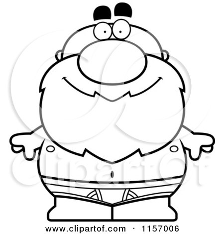 Cartoon Clipart Of A Black And White Chubby Man in Tighty Whities Underwear - Vector Outlined Coloring Page by Cory Thoman
