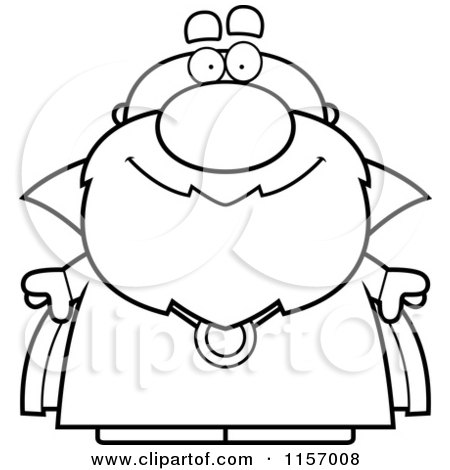 Cartoon Clipart Of A Black And White Senior Wizard - Vector Outlined Coloring Page by Cory Thoman