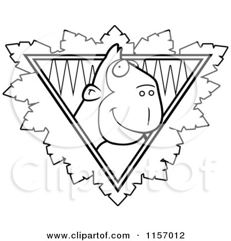 Cartoon Clipart Of A Black And White Ape Face over a Safari Triangle with Leaves - Vector Outlined Coloring Page by Cory Thoman