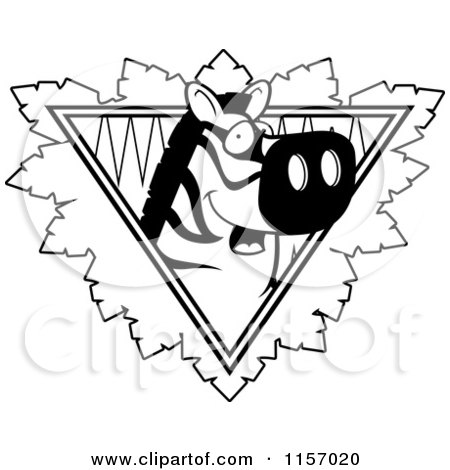 Cartoon Clipart Of A Black And White Zebra Face over a Safari Triangle with Leaves - Vector Outlined Coloring Page by Cory Thoman
