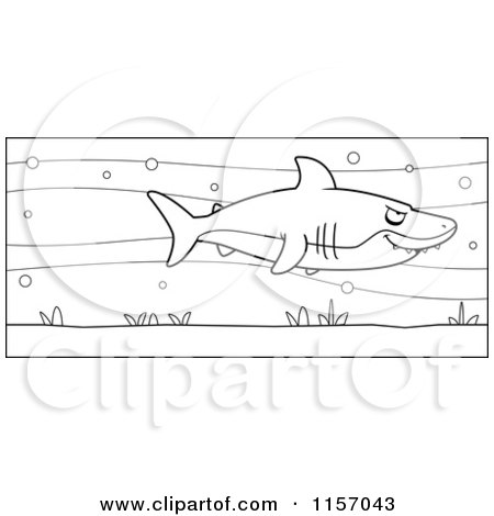 Cartoon Clipart Of A Black And White Shark in the Sea - Vector Outlined Coloring Page by Cory Thoman