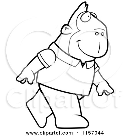 Cartoon Clipart Of A Black And White Ape Wearing a Shirt and Walking Upright - Vector Outlined Coloring Page by Cory Thoman
