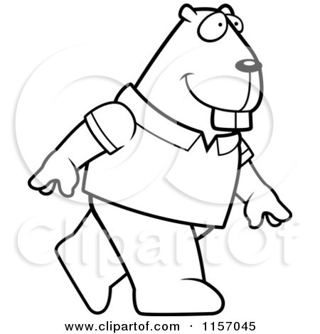 Cartoon Clipart Of A Black And White Beaver Wearing a Shirt and Walking Upright - Vector Outlined Coloring Page by Cory Thoman