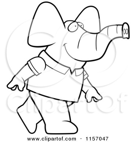 Cartoon Clipart Of A Black And White Elephant Wearing A Shirt And Walking - Vector Outlined Coloring Page by Cory Thoman