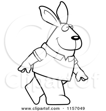 Cartoon Clipart Of A Black And White Rabbit Wearing a Shirt and Walking Upright - Vector Outlined Coloring Page by Cory Thoman