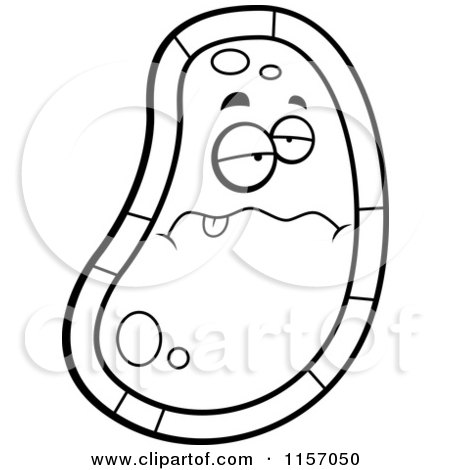Cartoon Clipart Of A Black And White Sick Germ Face - Vector Outlined Coloring Page by Cory Thoman