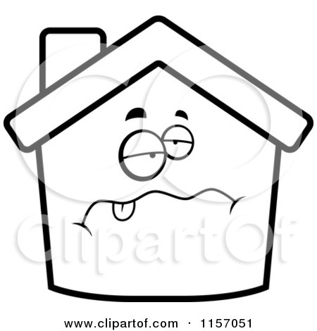 Cartoon Clipart Of A Black And White Sick Home Face - Vector Outlined Coloring Page by Cory Thoman