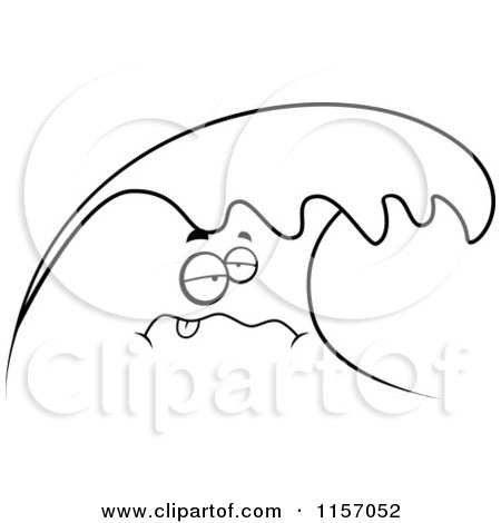 Cartoon Clipart Of A Black And White Sea Sick Wave - Vector Outlined Coloring Page by Cory Thoman