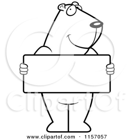 Cartoon Clipart Of A Black And White Groundhog Standing Upright and Holding a Blank Sign Board - Vector Outlined Coloring Page by Cory Thoman
