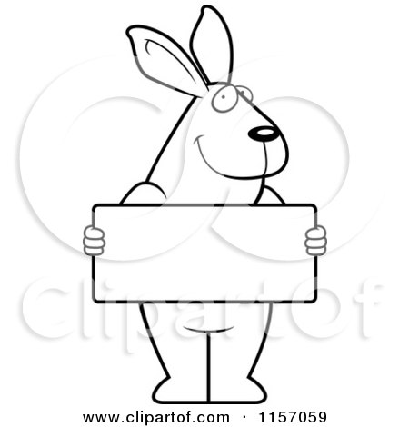 Cartoon Clipart Of A Black And White Rabbit Standing Upright and Holding a Blank Sign Board - Vector Outlined Coloring Page by Cory Thoman
