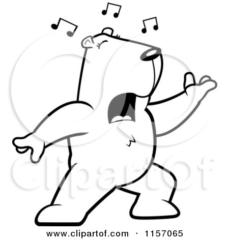 Cartoon Clipart Of A Black And White Groundhog Singing and Lunging Forward - Vector Outlined Coloring Page by Cory Thoman