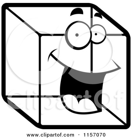 Cartoon Clipart Of A Black And White Happy Ice Cube Character - Vector Outlined Coloring Page by Cory Thoman