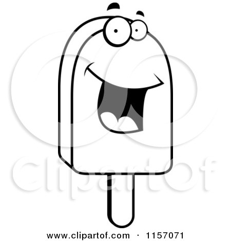 Cartoon Clipart Of A Black And White Happy Smiling Popsicle - Vector Outlined Coloring Page by Cory Thoman
