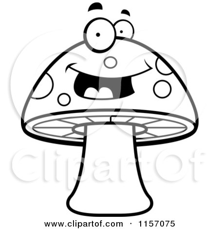Cartoon Clipart Of A Black And White Happy Mushroom Face - Vector Outlined Coloring Page by Cory Thoman